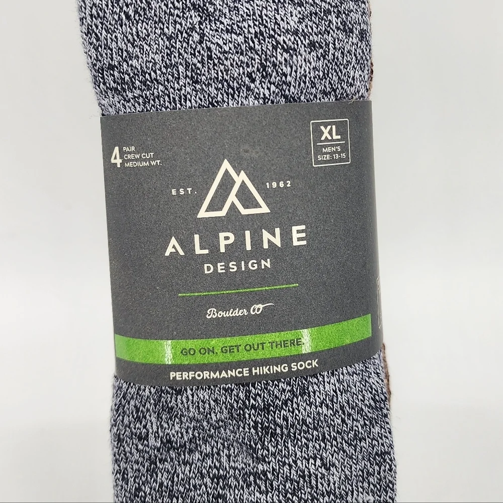 Alpine Design Performance Hiking Socks 4 Pair Mens New Blue Brown Gray